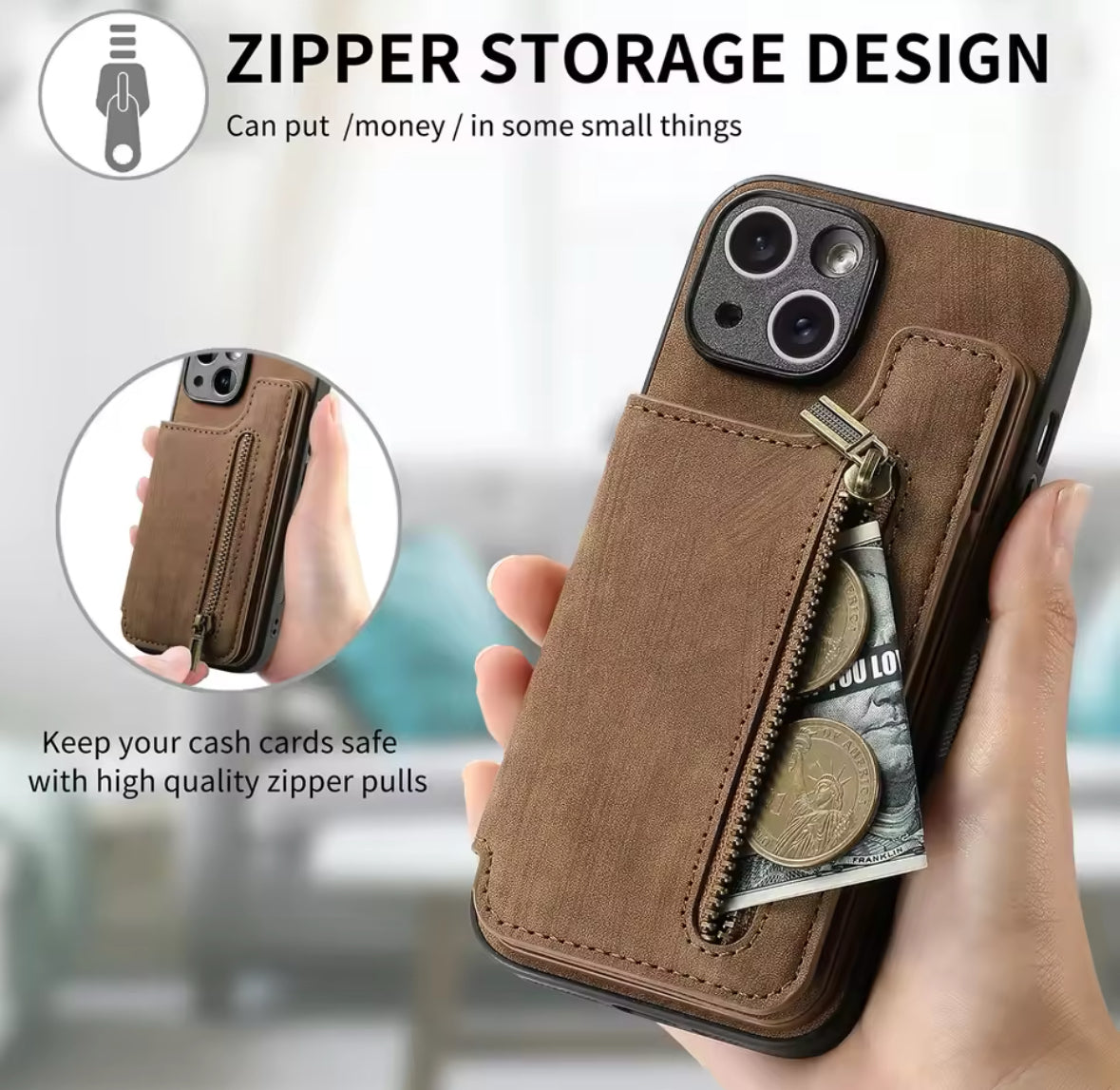 2 in 1 Wildleder iPhone Hülle mit Geldbörse