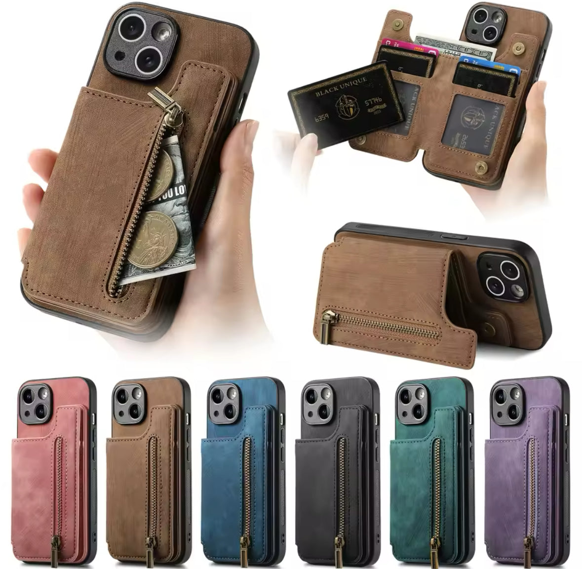 2 in 1 Wildleder iPhone Hülle mit Geldbörse