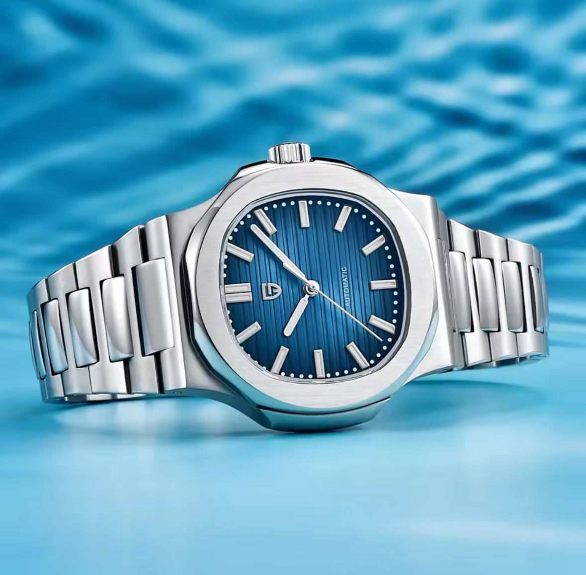 Luxuriöse Edelstahl Automatik Uhr mit Saphirglas