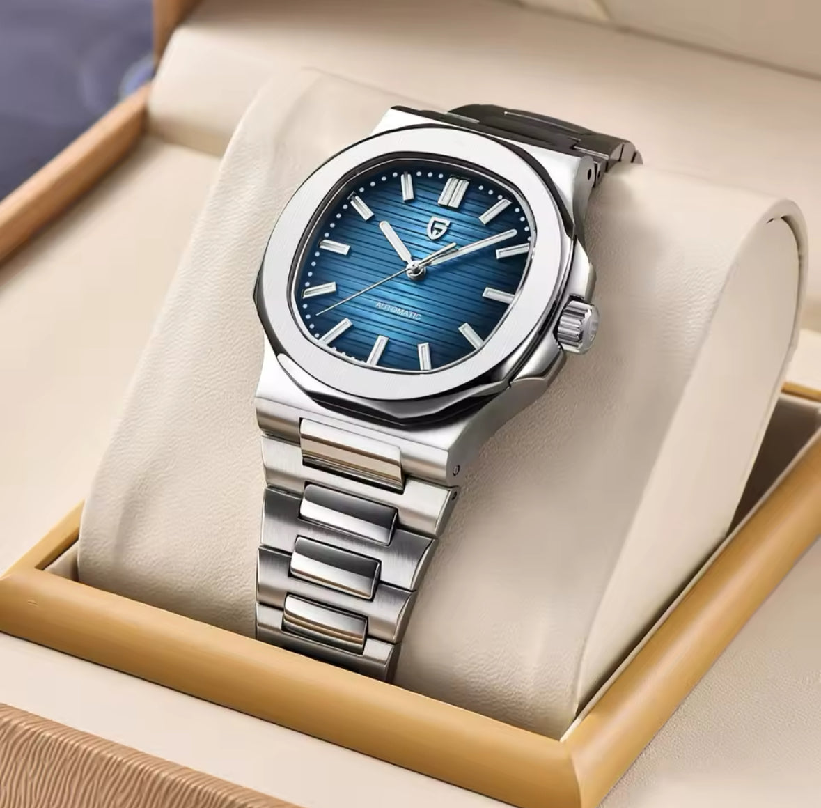 Luxuriöse Edelstahl Automatik Uhr mit Saphirglas