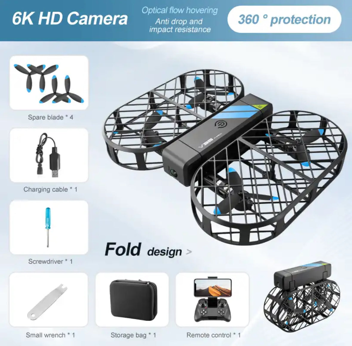 V38 Pro RC Drohne mit 6K UHD Kamera
