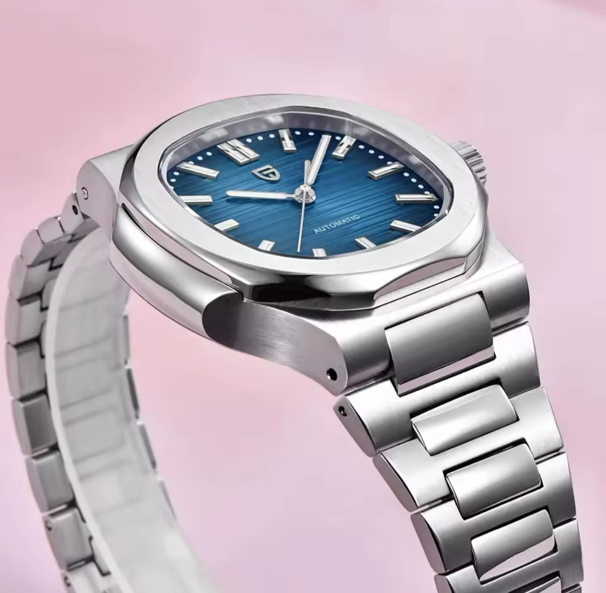 Luxuriöse Edelstahl Automatik Uhr mit Saphirglas