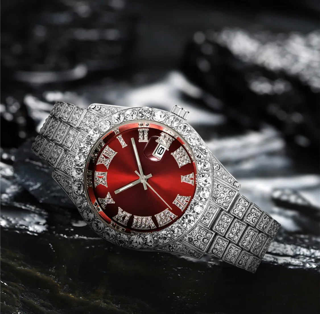 Iced Out Quarz Uhr Rund