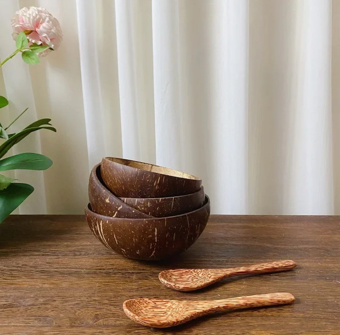 Kokosnuss-Schalen Schüssel mit Holz Löffel