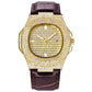 Leder Iced Out Quarz Uhr