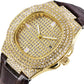 Leder Iced Out Quarz Uhr