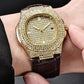 Leder Iced Out Quarz Uhr
